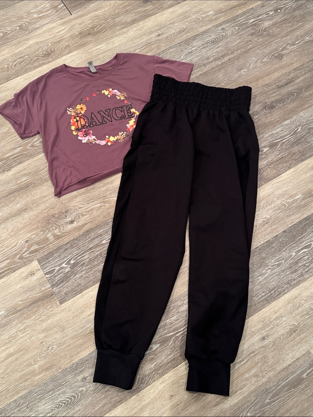 5 Dancewear Black Elastic-Waist Track Joggers with Dance Crop Top
